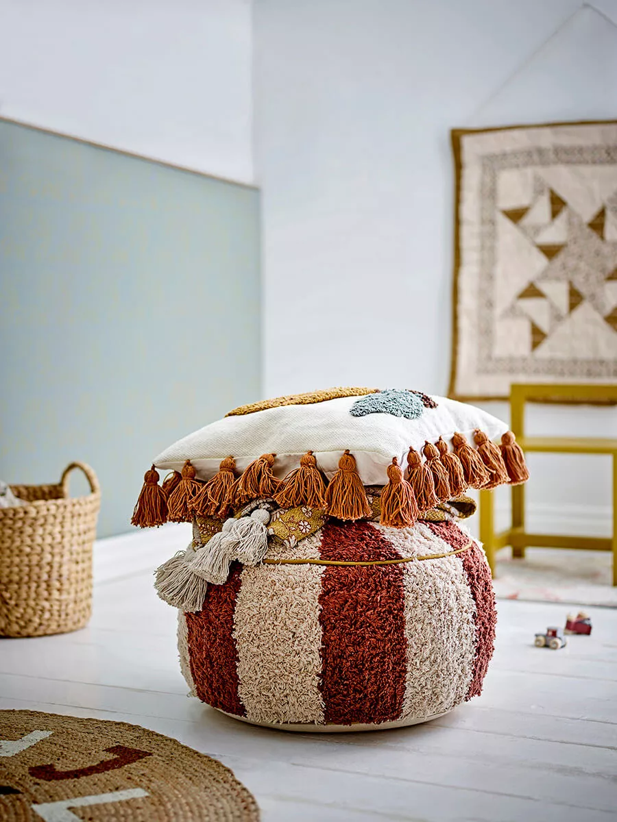 Pouf, Red, Cotton 3 Pufa, czerwona, bawełniana