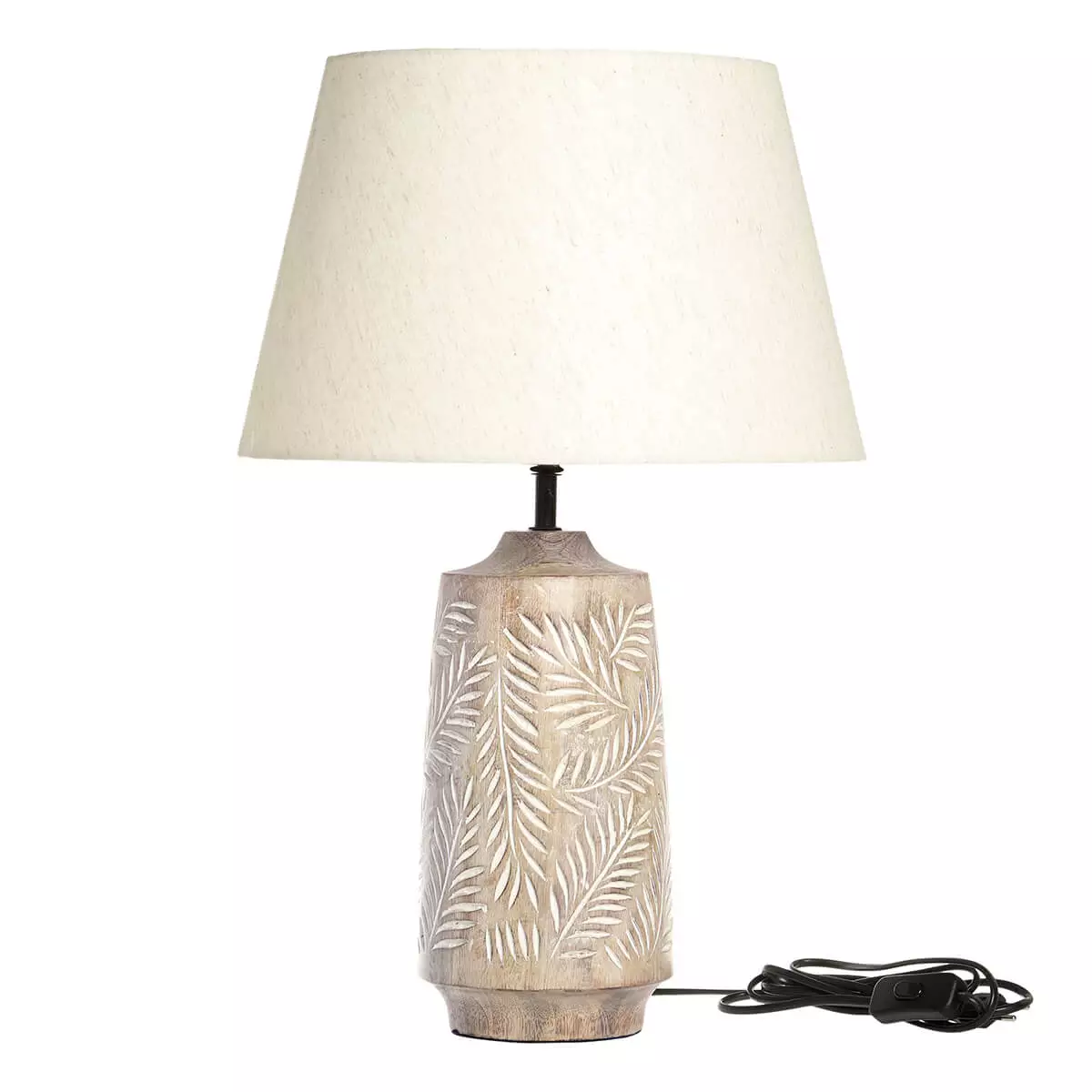 Lampă de masă cu bază din lemn 1 Lampă de masă cu bază din lemn și abajur din pânză