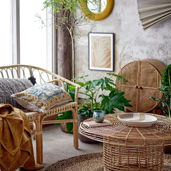 Wzorzysty okrągły dywan z trawy morskiej