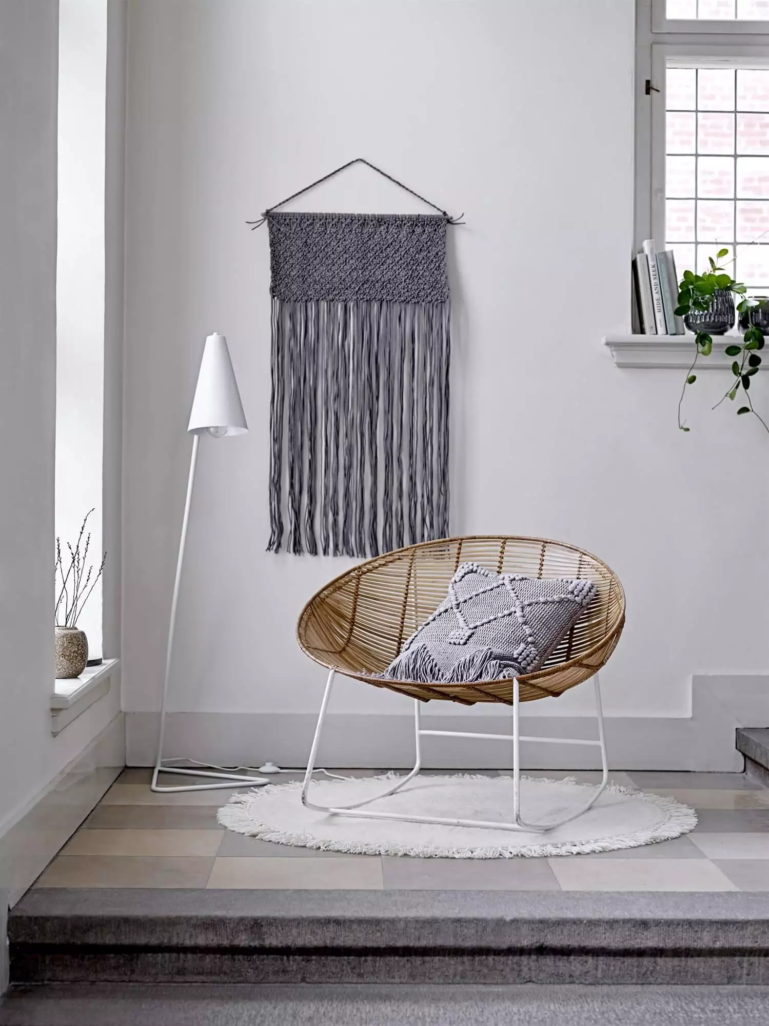 Rond beige wollen vloerkleed