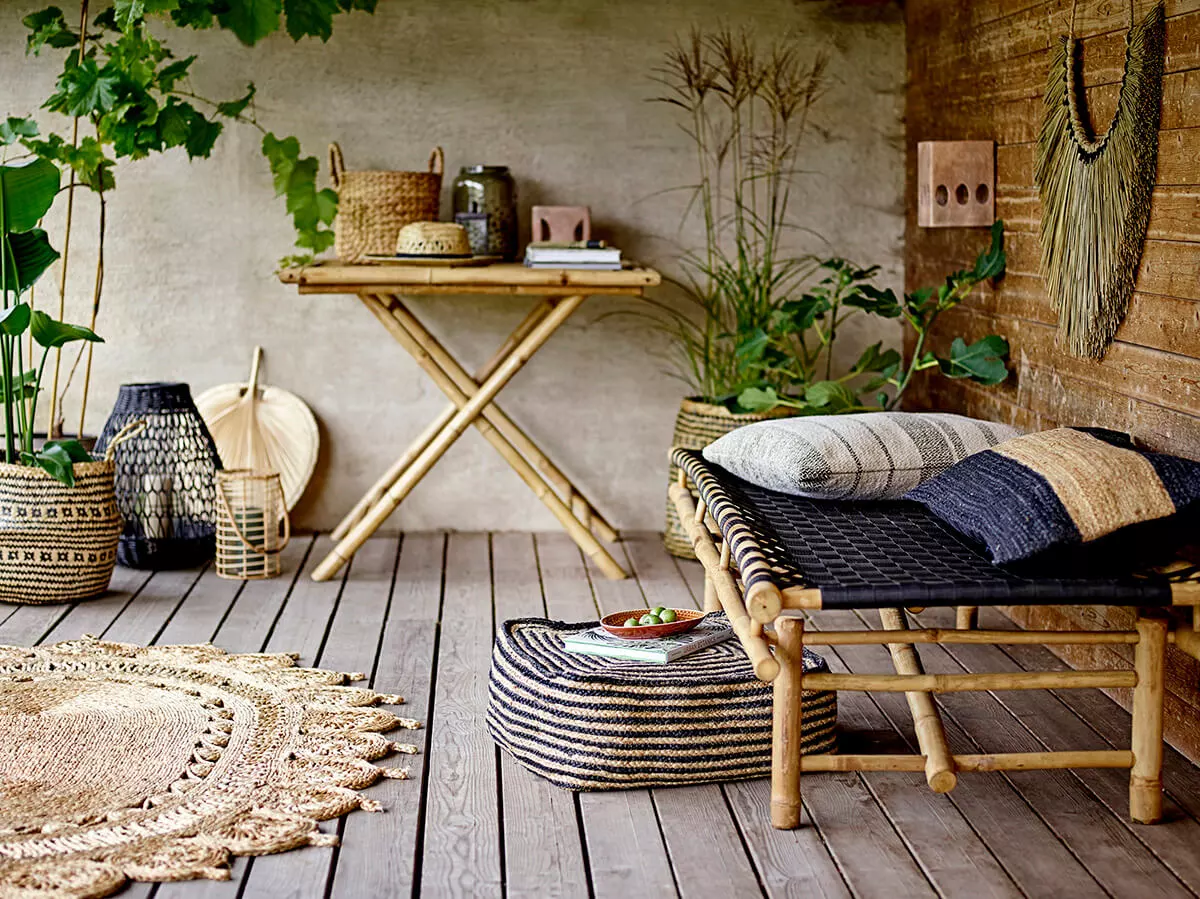 Denní postel, černá, bambus