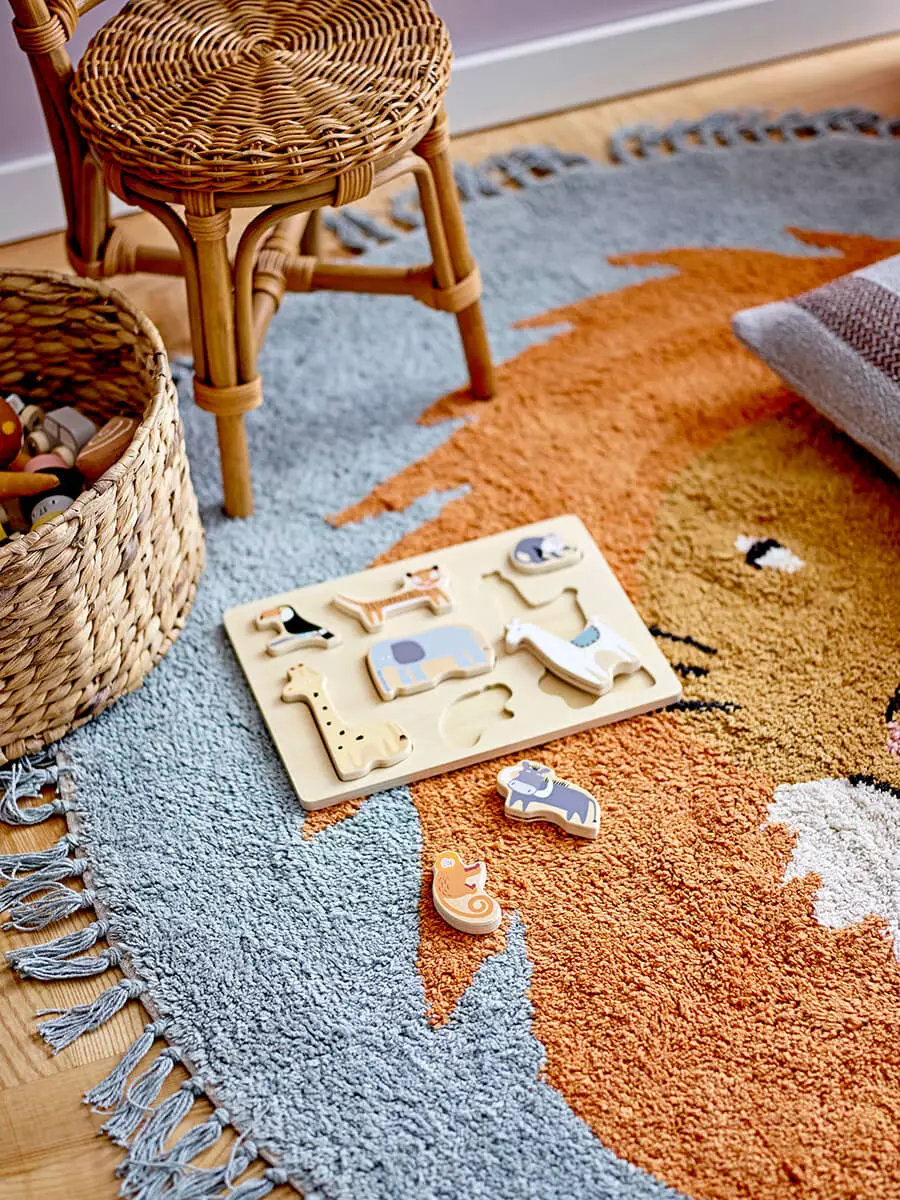 Kulatý koberec, modrý, bavlna