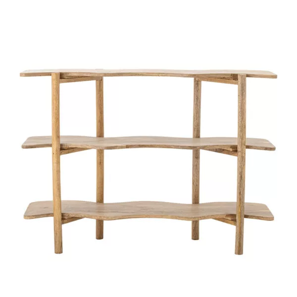 Bookcase made of mango wood in natural color with wavy shelves