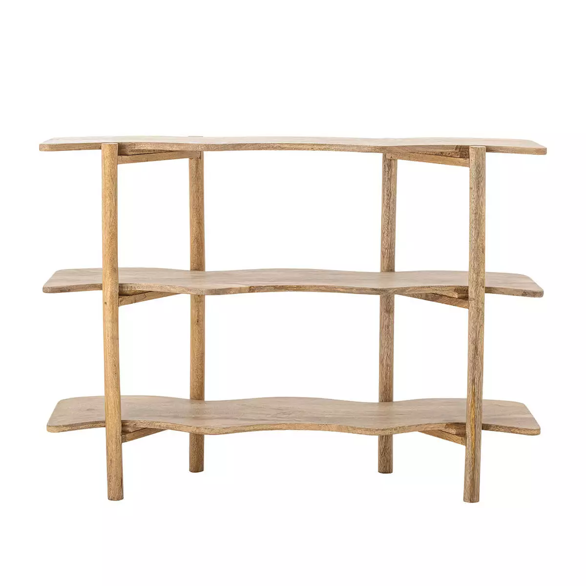Bookcase made of mango wood in natural color with wavy shelves