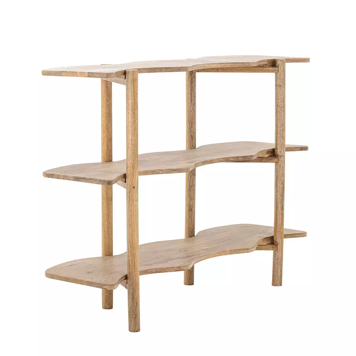Bookcase made of mango wood in natural color with wavy shelves