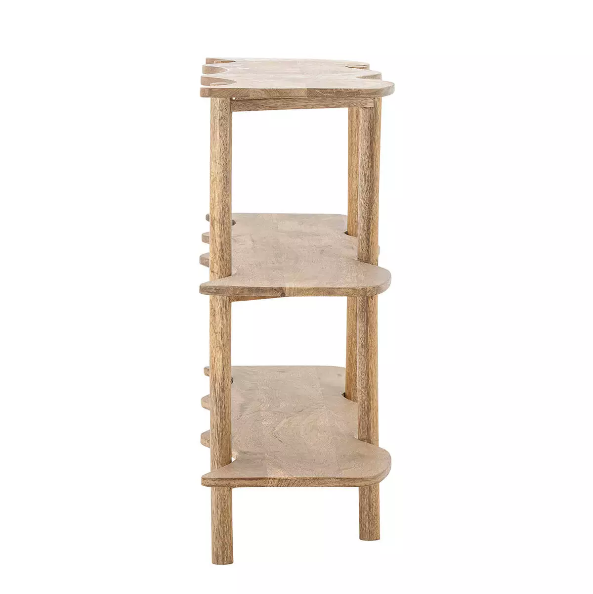Bookcase made of mango wood in natural color with wavy shelves