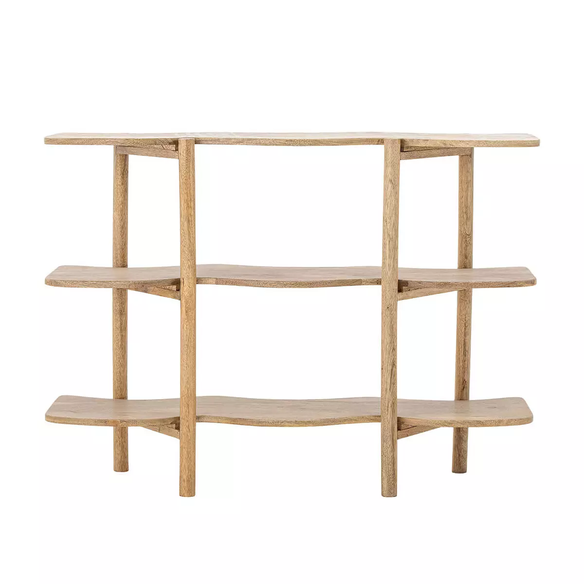 Bookcase made of mango wood in natural color with wavy shelves