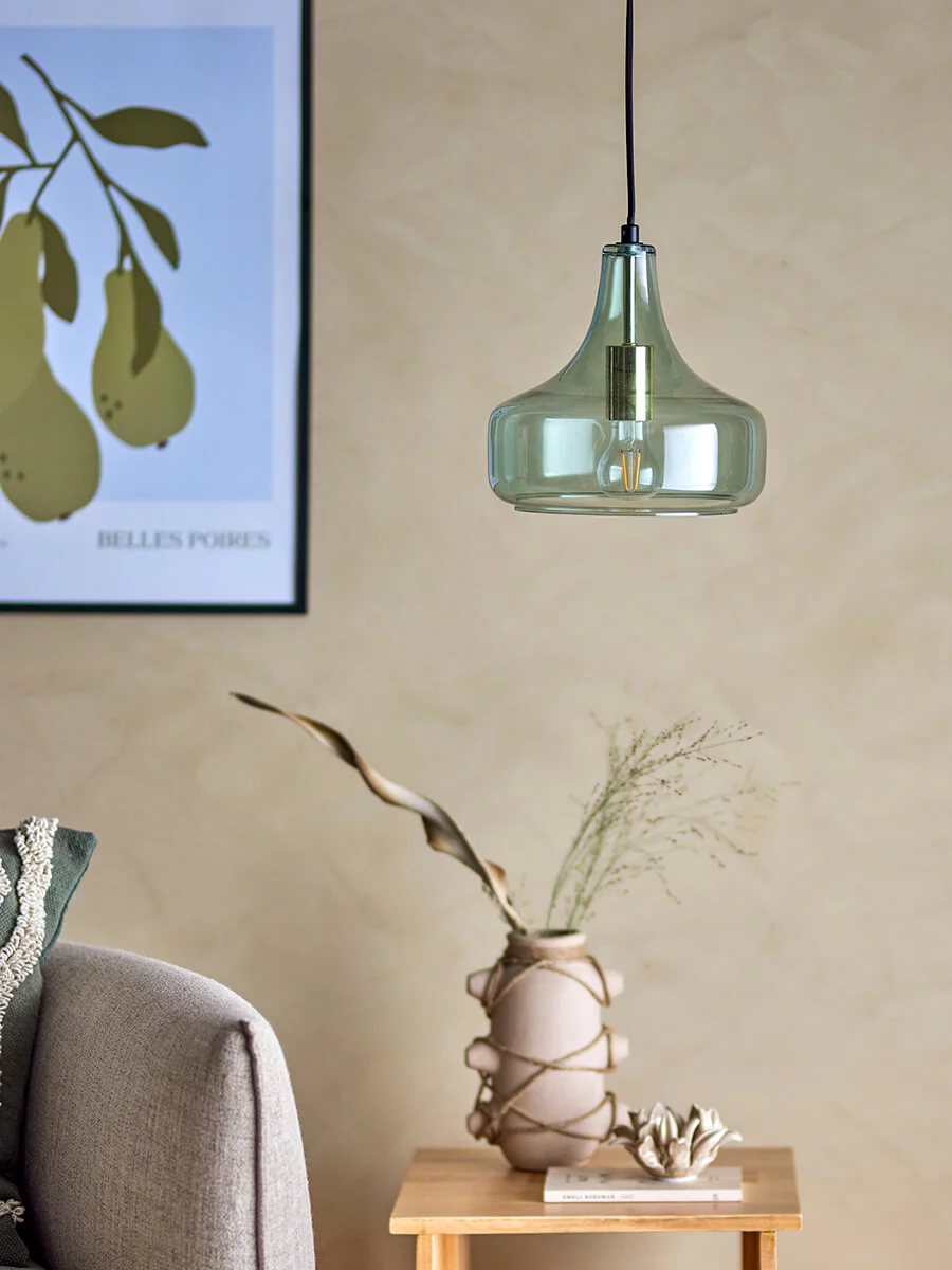 Pendant lamp made of glass in green in Nordic style