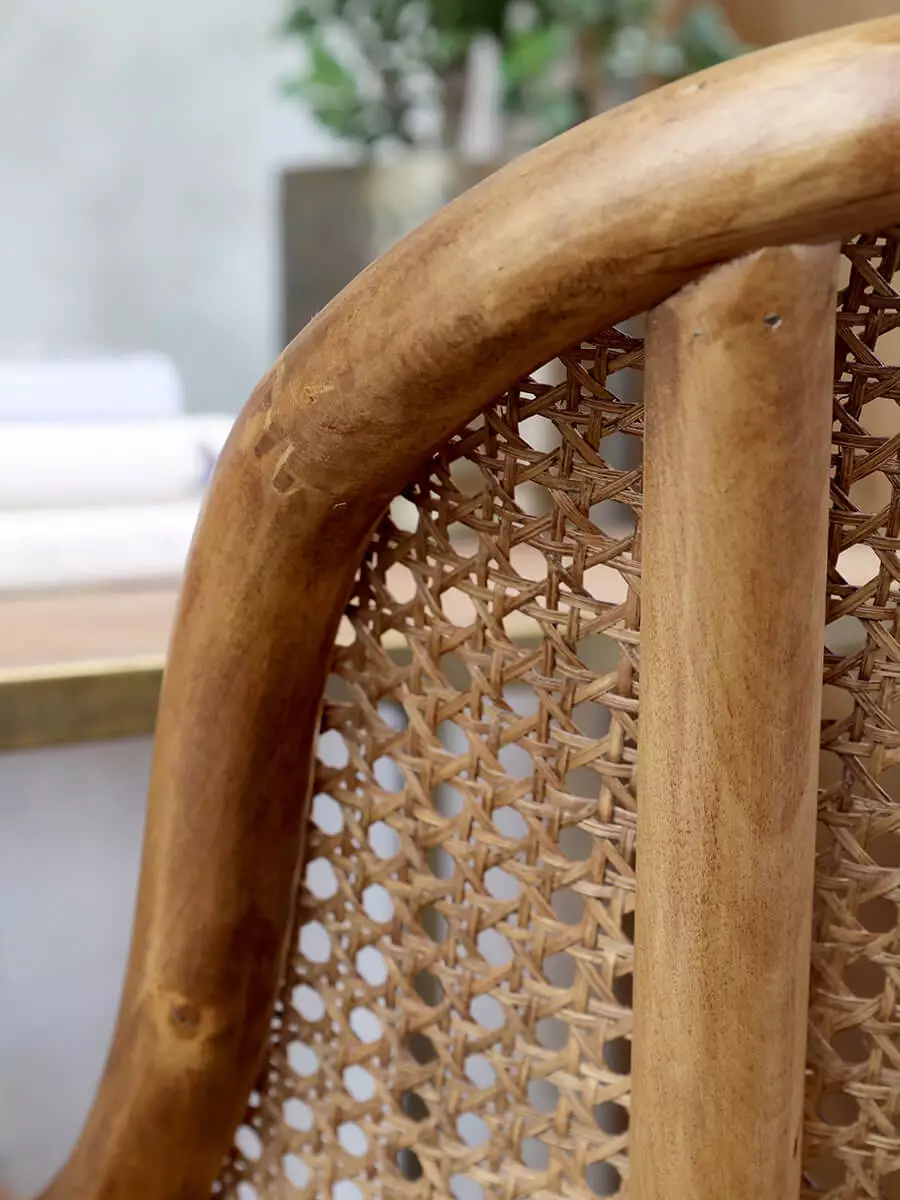 Krzesło biurowe wykonane z drewna brzozowego z rattanowym siedziskiem - Chic Antique