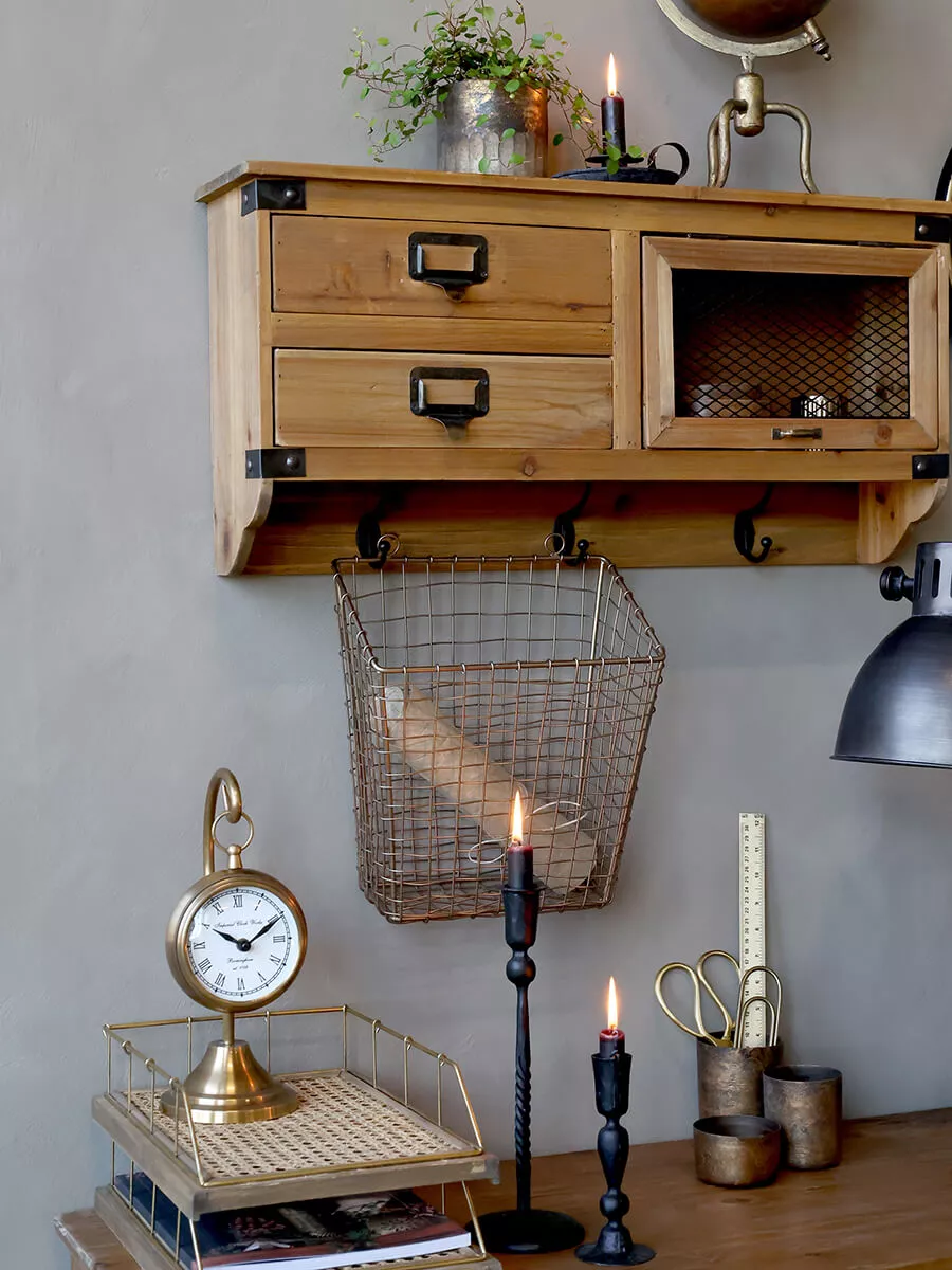 Shelf with two drawers made of firwood - Chic Antique