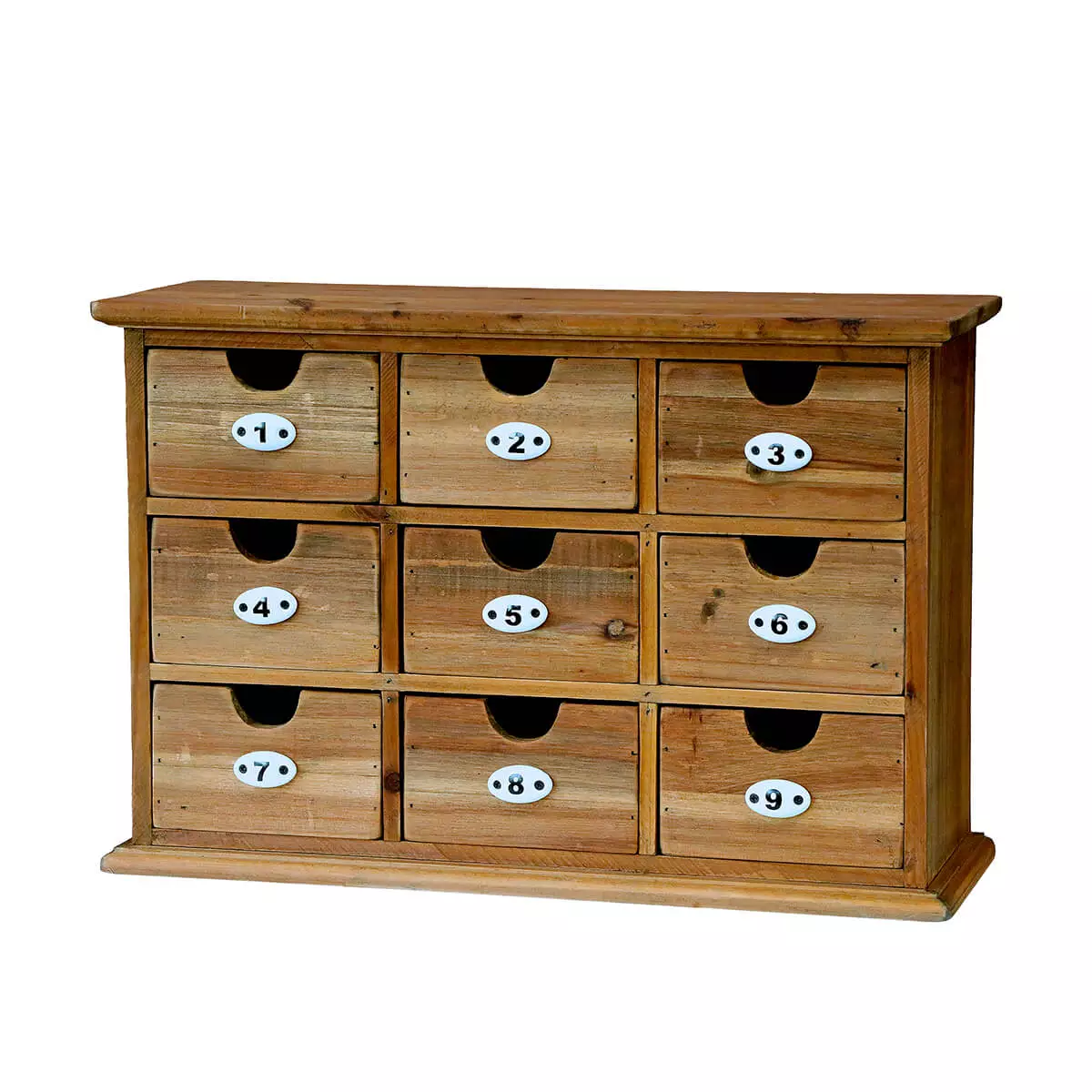 Sorting shelf with 9 drawers made of pinewood