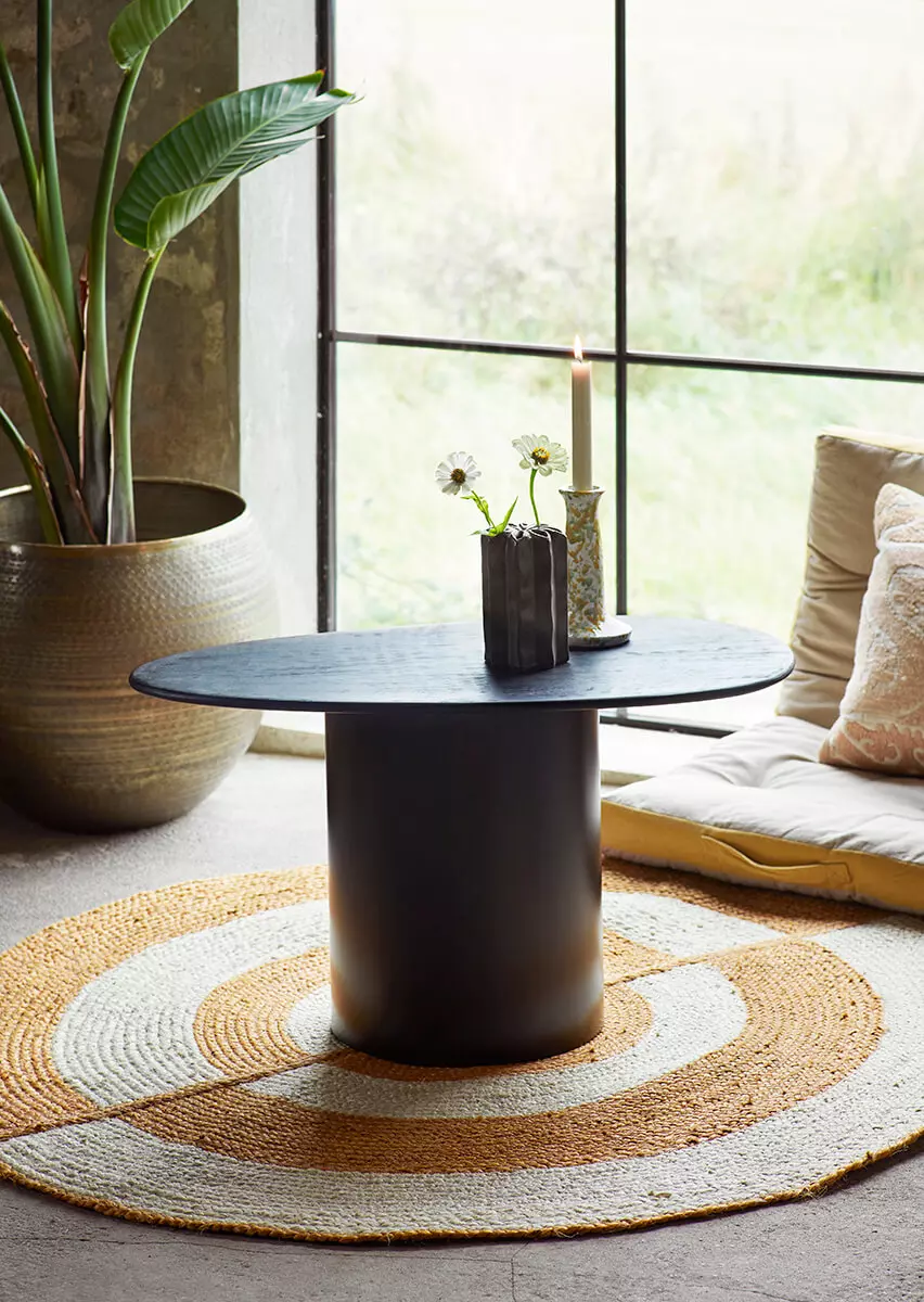 Black oval coffee table mango wood