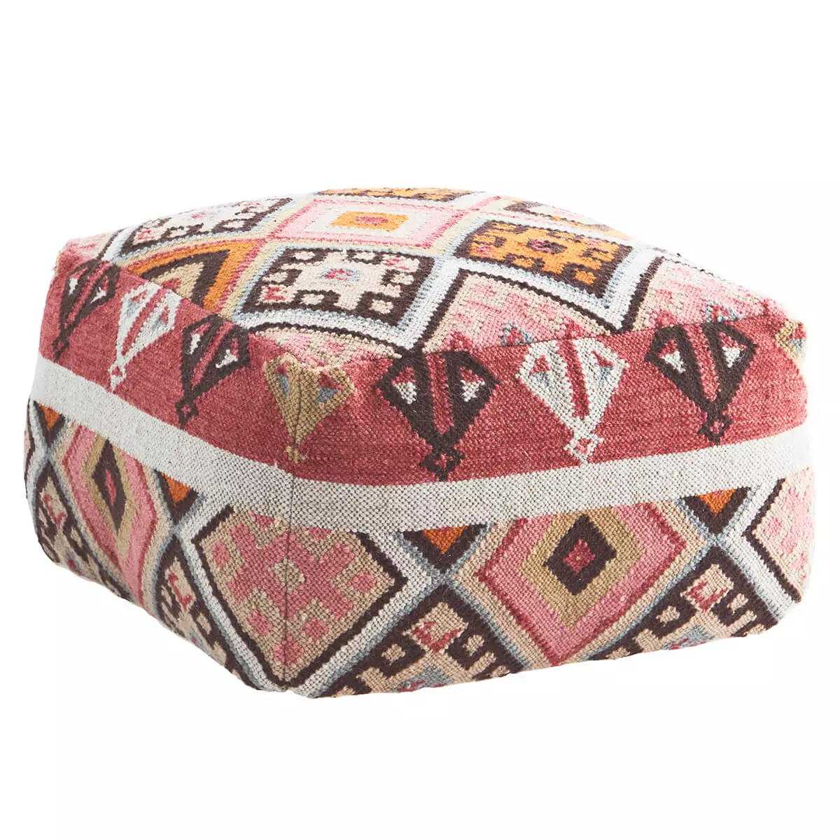 Handwoven wool pouf