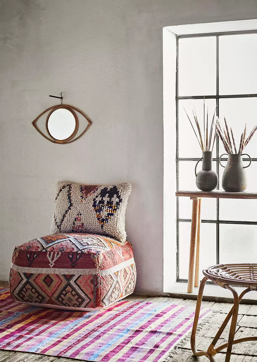 Handwoven wool pouf