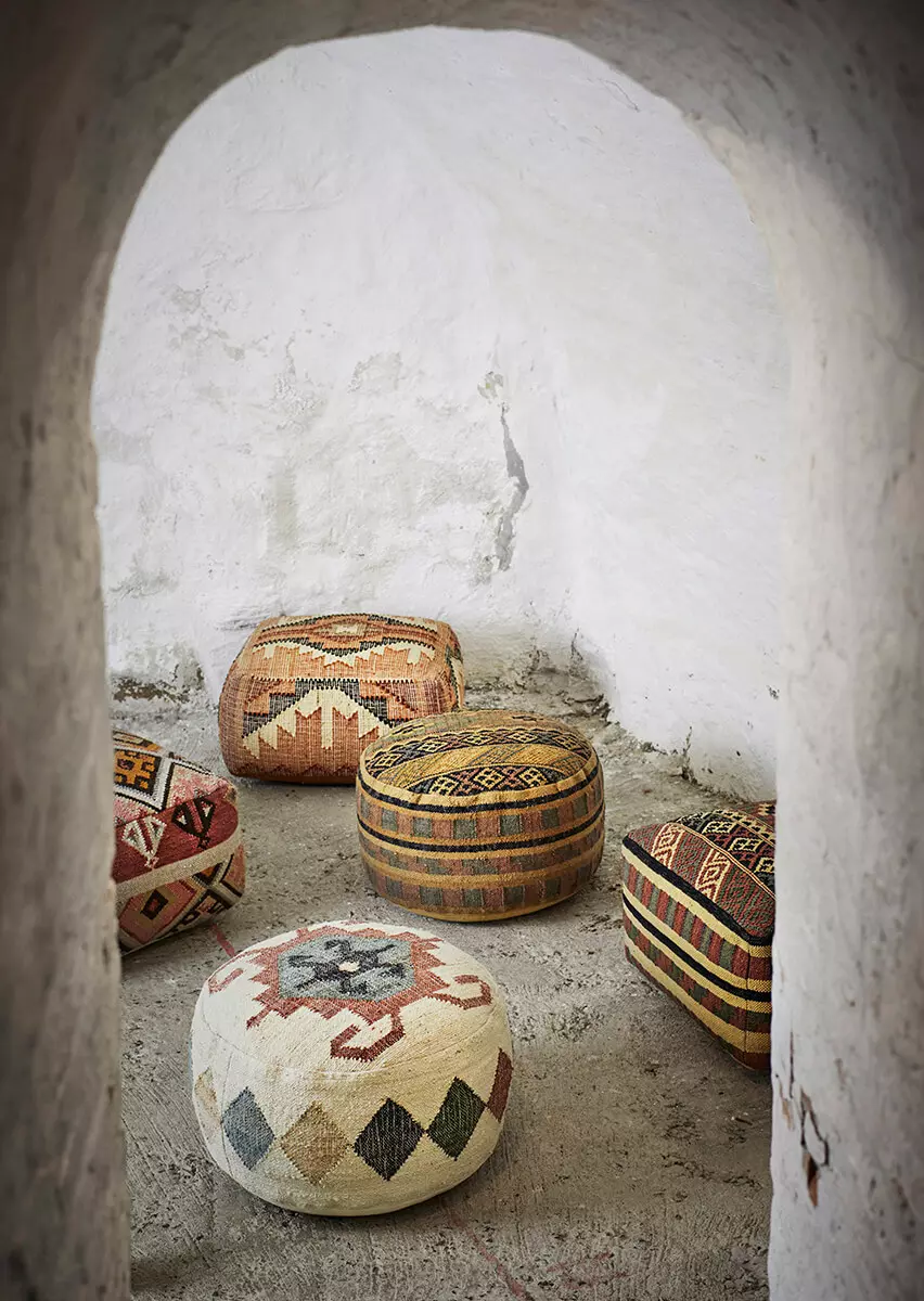 Handwoven wool pouf