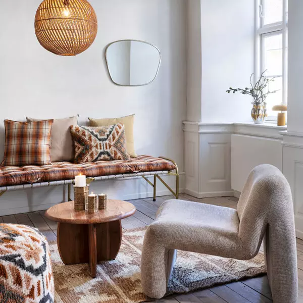 Handwoven wool pouf