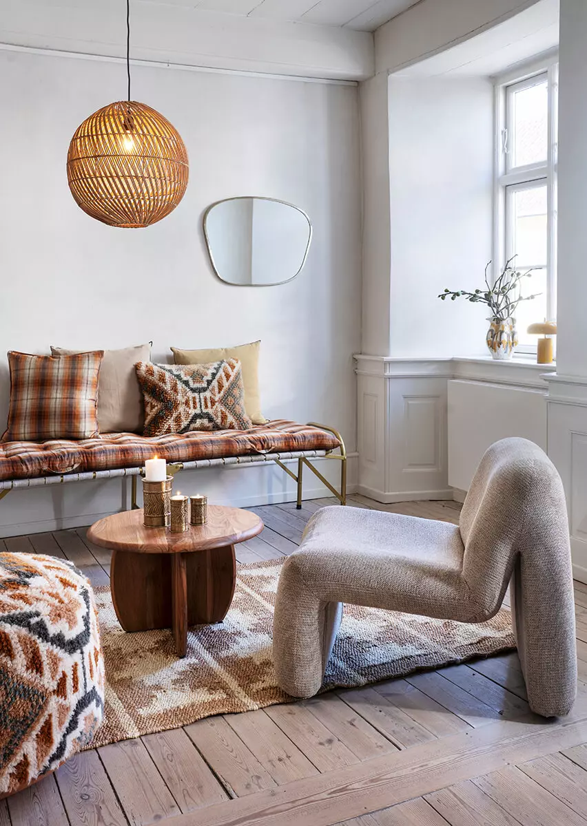Handwoven wool pouf