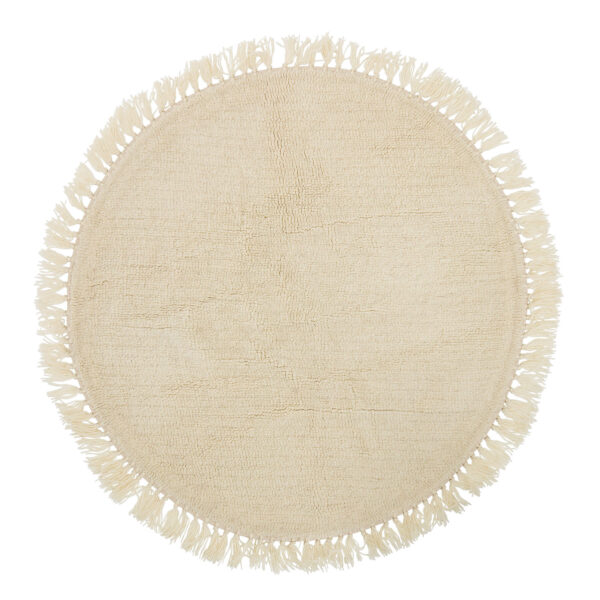 Round beige wool rug