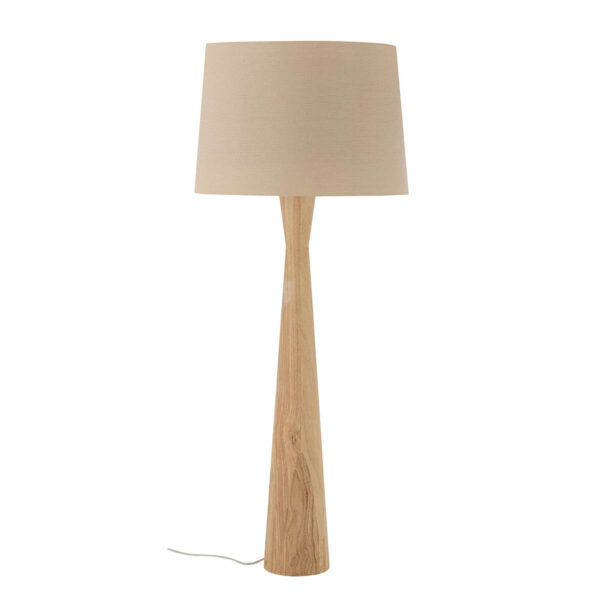 Vloerlamp van rubberhout in een natuurlijke kleur met een lichte kap