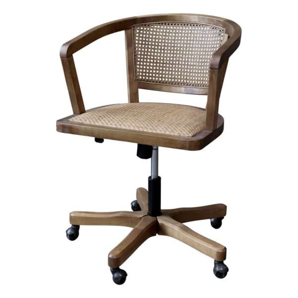 Office chair on wheels made of birch wood with wicker seat - Chic Antique