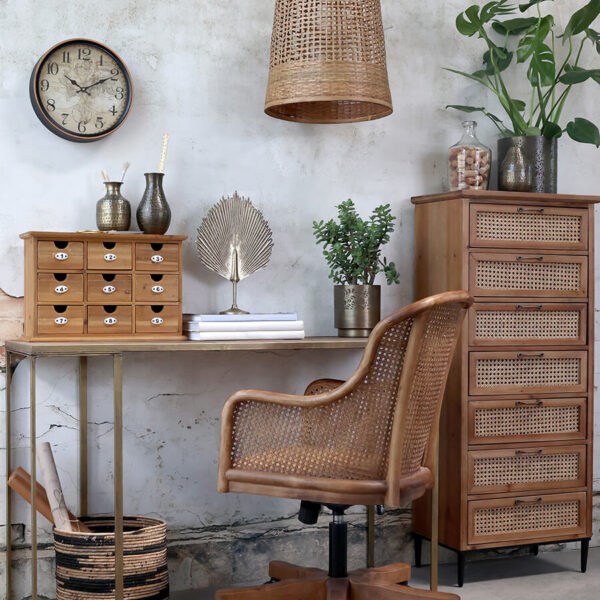 Office chair made of birch wood with rattan seat - Chic Antique